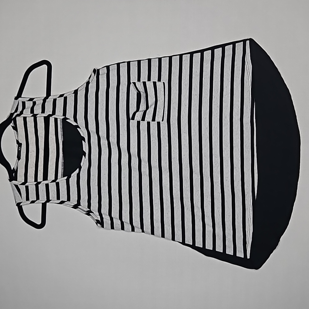 Papermoon Tank Top Gray and White Stripe with Pocket and Sheer Black Back Size M